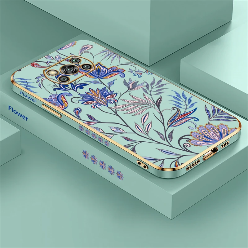 Luxury Plating Silicone Soft Cover with Patterned Floral Design