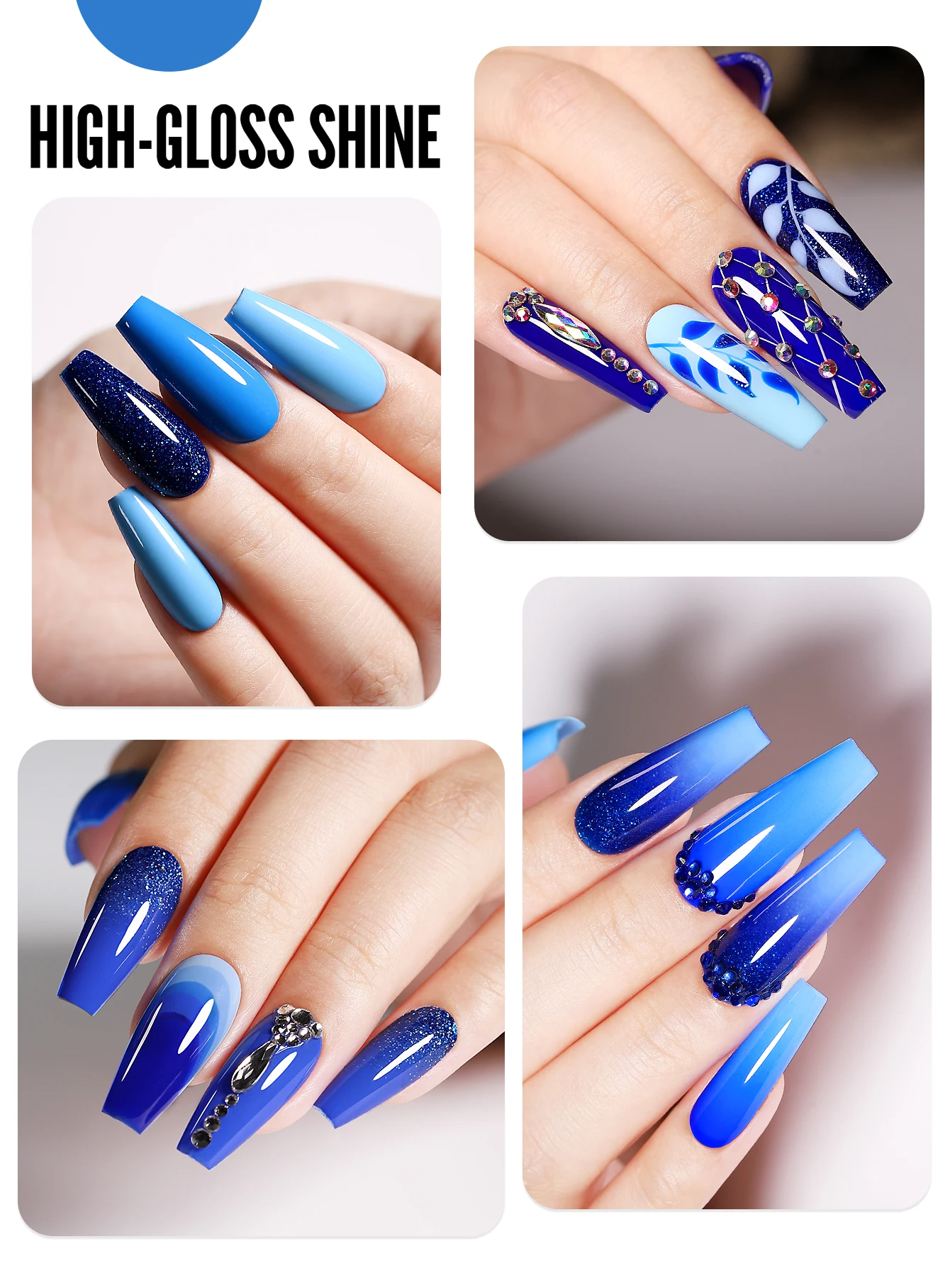 YOKEFELLOW Gel Nail Polish Set 6PCS 10ml Royal Blue Rich Pigment Soak Off Low Odor Long-Wear Gel Varnish Professional Manicure 2