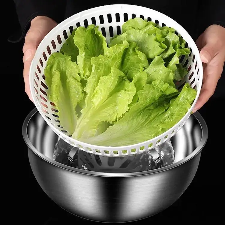 Deni Non-Slip Stainless Steel Salad Spinner w/ Drain Spout 
