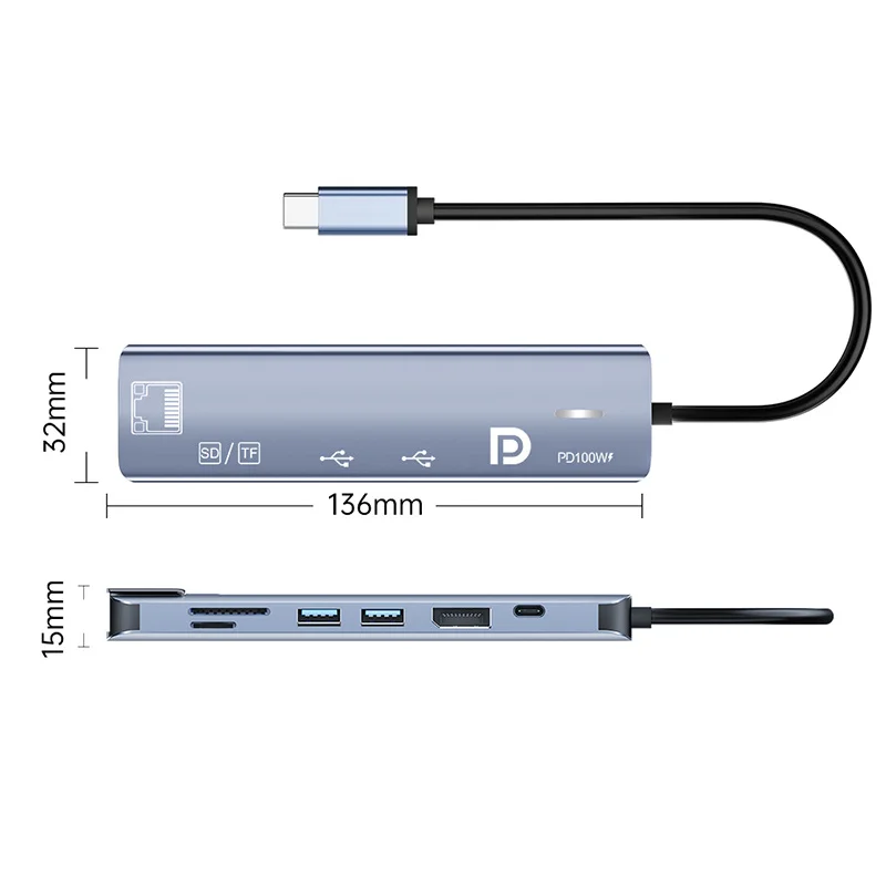 7-in-1 8K 60HZ DP HUB PD100W, Ethernet, 2 USB-Anschlüsse, SD/TF Multiport USB zu DP Adapter Dockingstation 4K 144HZ – Detail 5