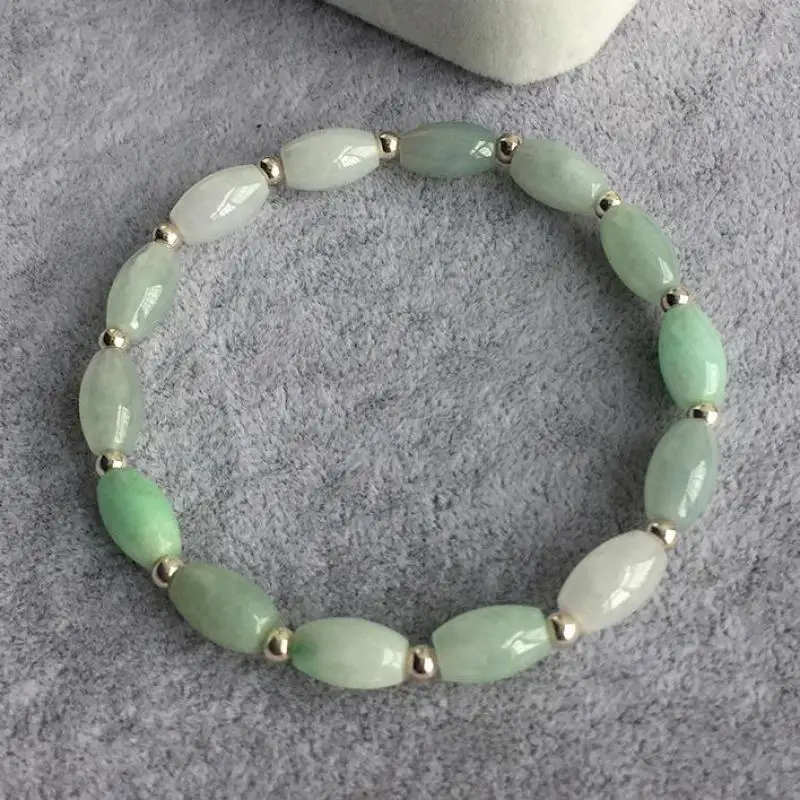 

Natural Jadeite Bracelet Women Healing Bangle Real Myanmar Jades Rice Beads Elastic Beaded Bracelets Bangle Lucky Amulet Gifts