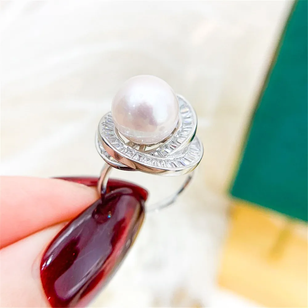 

DIY Pearl Ring Accessories S925 Sterling Silver Ring Empty Holder Concealer Gold Silver Jewelry Fit 10-11mm Round Z405