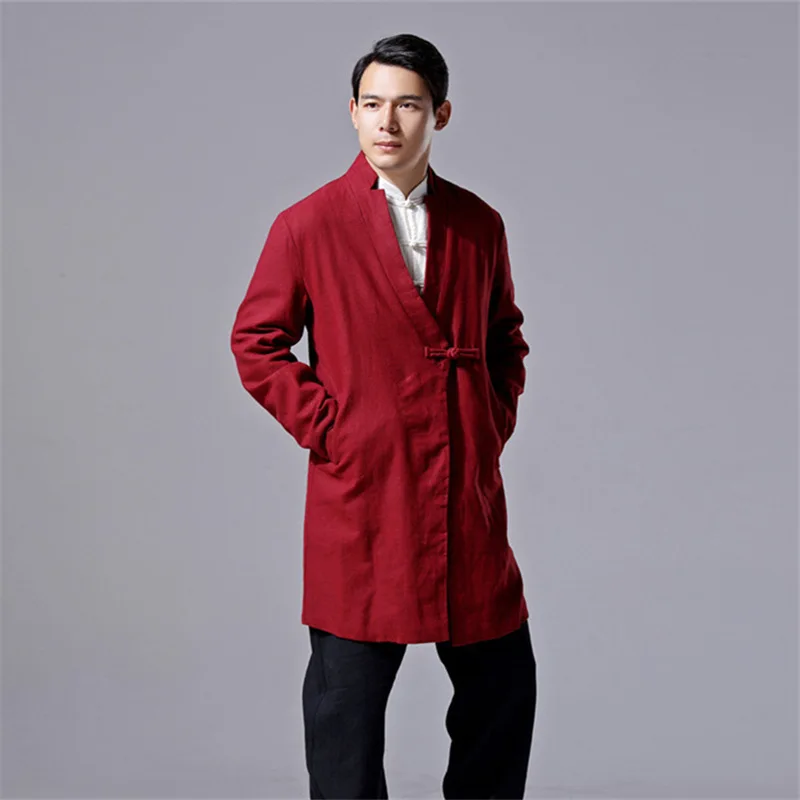 Men Spring Autumn Chinese-style Retro Linen Tang Suit with Buckles and Simple Mid-length Slim Coat Trench Coat tygers of pan tang spellbound 1 cd