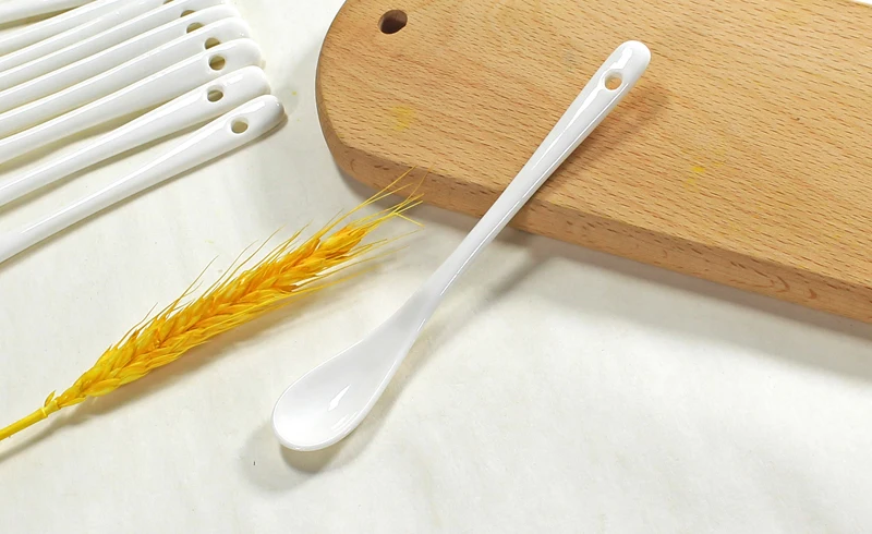 10-piece set plain white bone china small teaspoon tea spoon mini ceramic coffee spoons coffee scoops for ice cream