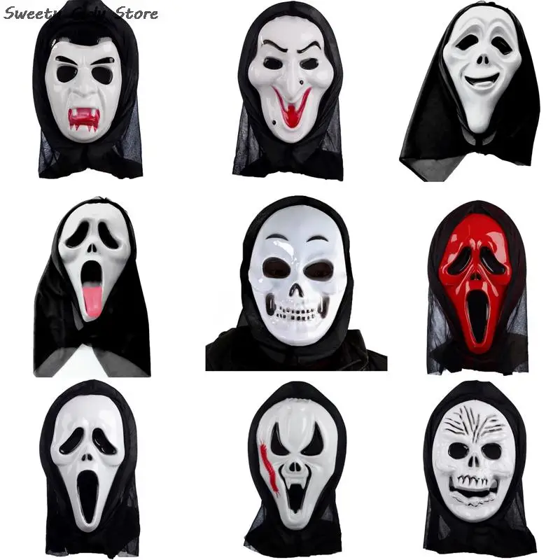 Horror Ghost Mask Halloween Party Cosplay Masquerade Creepy Scary Head Cover Carnival Costume Headgear Funny Face Masks Scream