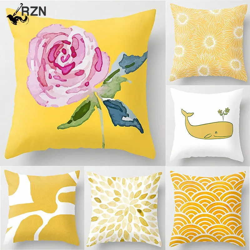 

45X45CM Yellow Geometric Flowers Home Decor Pillowcase Car Sofa Cushion Cover Home Textile Pillowcase