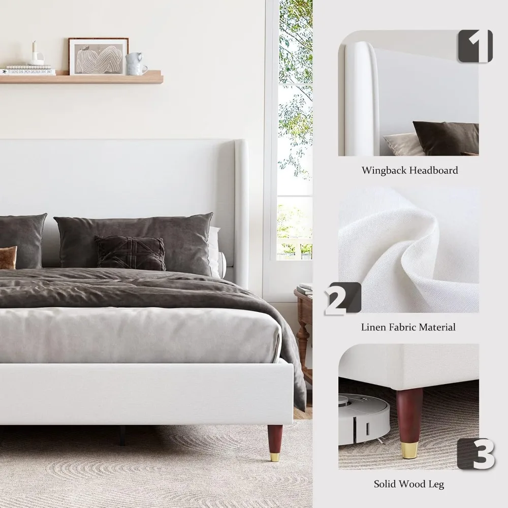 Frame Upholstered Bed Frame and Wingback Headboard/Wood Slat Support/No Box Spring Needed/Easy Assembly