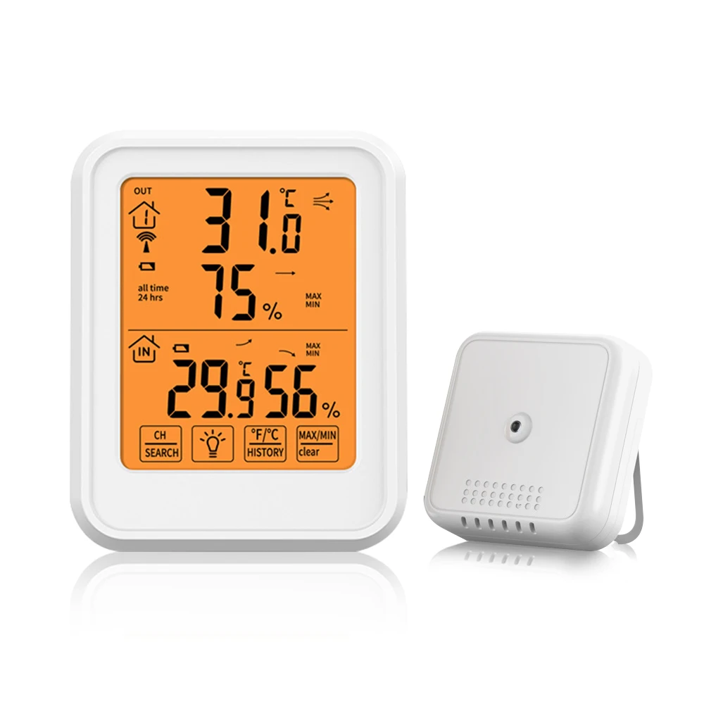 

Wireless Weather Station Indoor Outdoor Thermometer Hygrometer Digital Temperature Humidity Remote Sensor Touch Screen Backlight