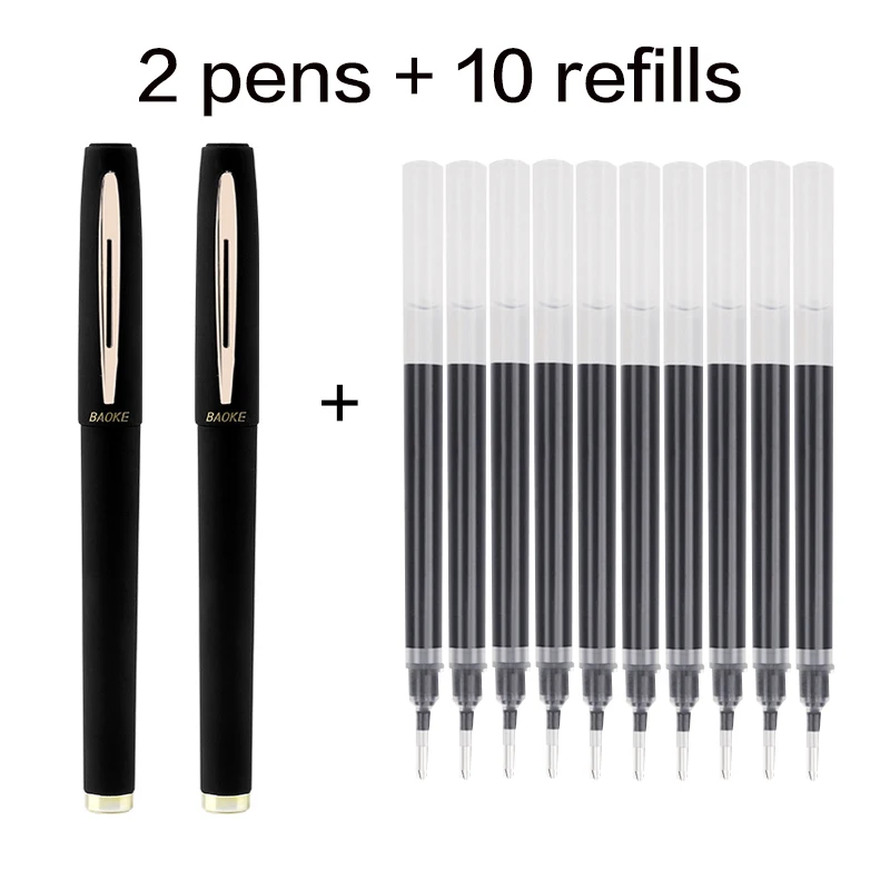 12pcs 대용량 1.0mm 서명 항균 펜 물 검은 탄소 대담한 사무실 공공 중립 비즈니스 수성 리필