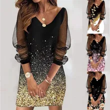 2022 Spring and Summer New Women's Fashion Sequins See-through Mesh Ladies Dress Casual Party Commuter Elegant Dresses Female
