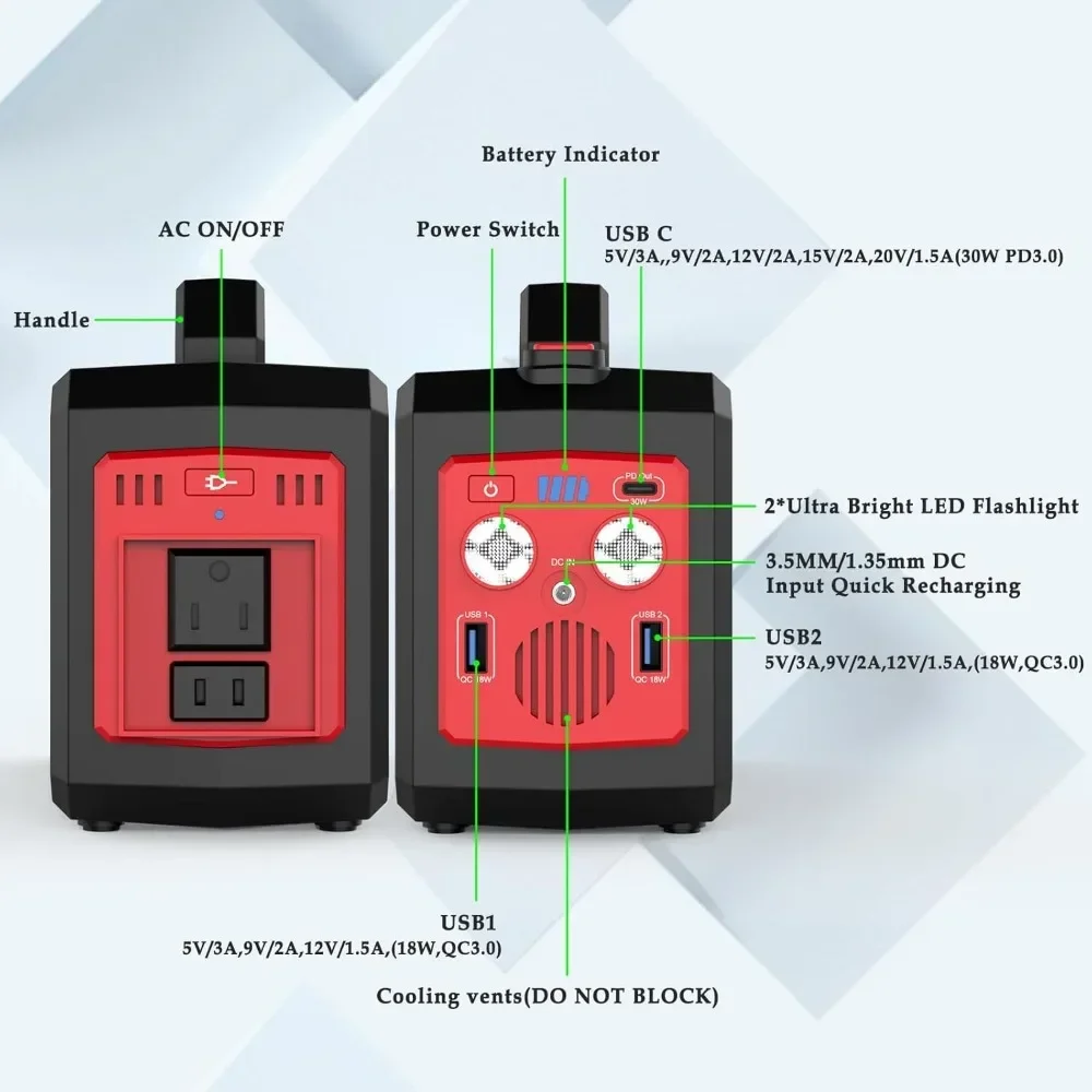 Portable Power Station,111Wh Camping Generator Backup Lithium Battery Power with 110V/100W AC Outlet DC USB
