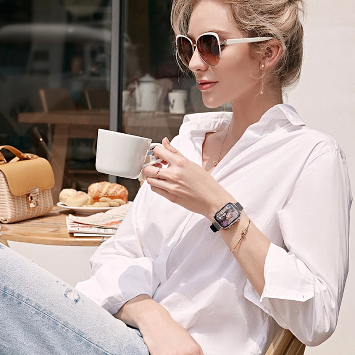 Diamond-Embellished All-Around Protective Watch Bumper Cover