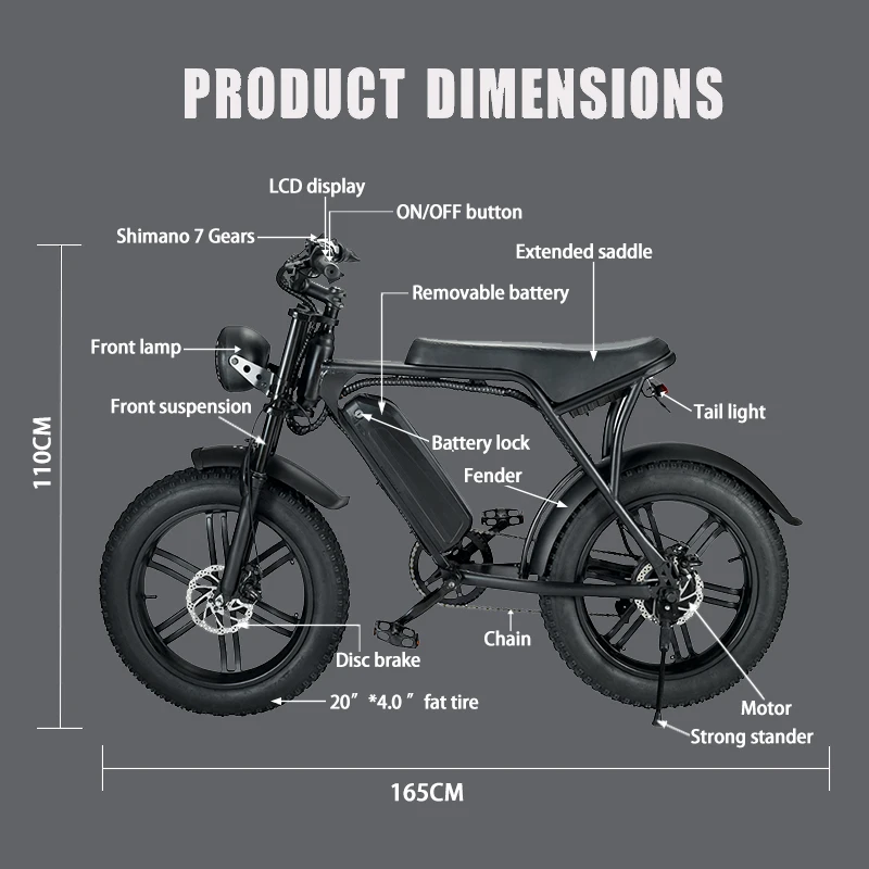 Electric Chopper Bike for Adults, 20*4.125 Fat Tires, Vintage Style Electric  Bikes, Electric Chopper Bicycle