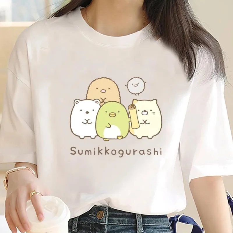 

Мультяшный S-Sumikko милый G-Gurashi Футболка женская парная комбинированная одежда с коротким рукавом воротник модный хлопок