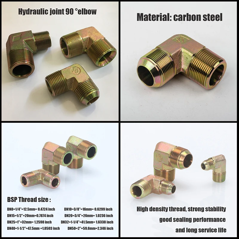 

Carbon Steel Male thread 1/8" 1/4" 3/8" 1/2" 3/4" 1"1-1/4" BSP 90° Elbow High Pressure Hydraulic Oil Tubing Transition Fittings