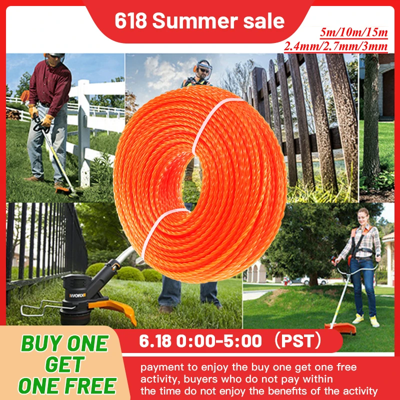 LUSQI 5m/10m/15m*2.4mm/2.7mm/3mm Grass Trimmer Line Nylon Spiral Brush