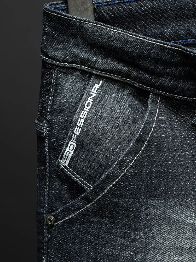 Fashion Ripped Men's Slim Straight Stretch Jeans Korean Personality Streetwear Denim Pants Classic Black Hip Hop Male Trousers
