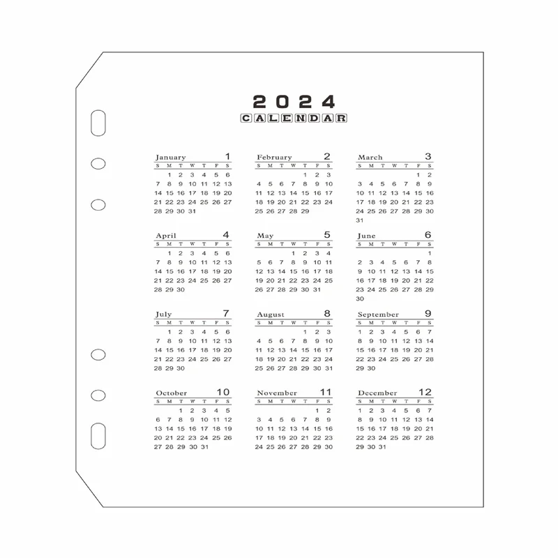 2024CalendarA5A66holeHandAccountLooseleafCalendarPartition