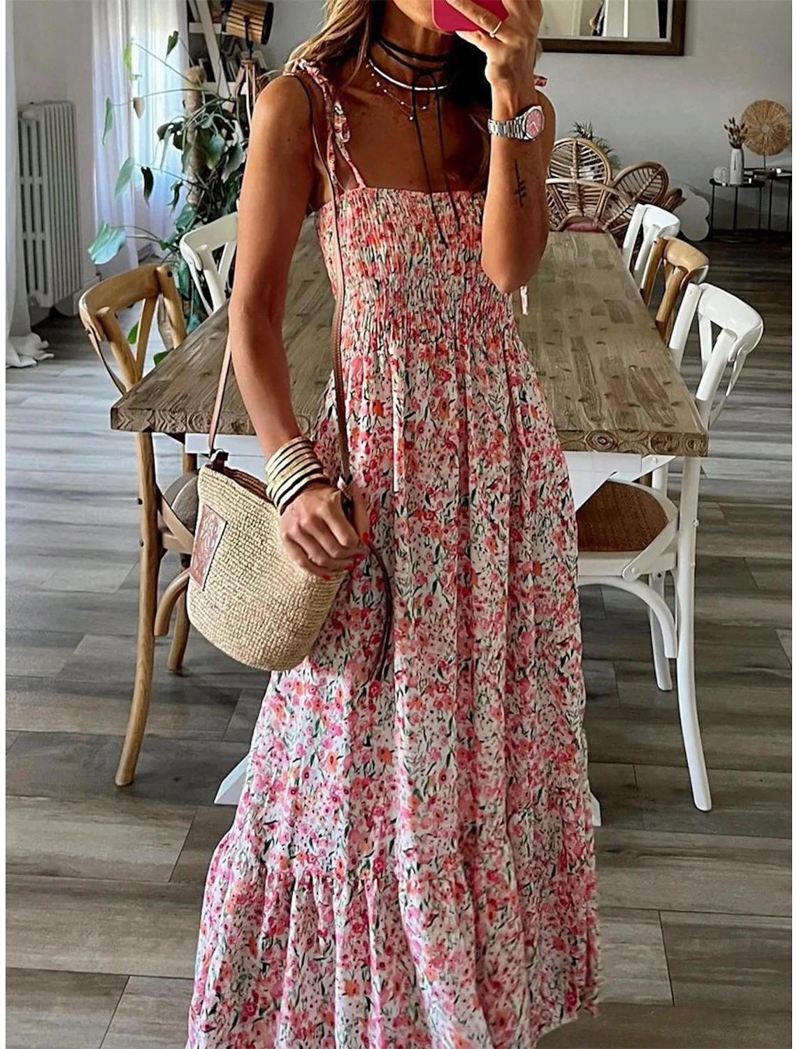 Summer Fashion Sling Maxi Dress Loose Elegant Ruffle A-Line Dress