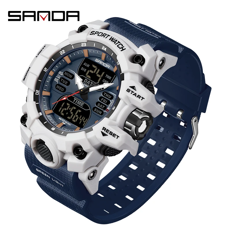 

SANDA G Style Step Calorimeter Single Electronic Watch Nightlight Waterproof Sports Double Display LED Digital Quartz Men Watch