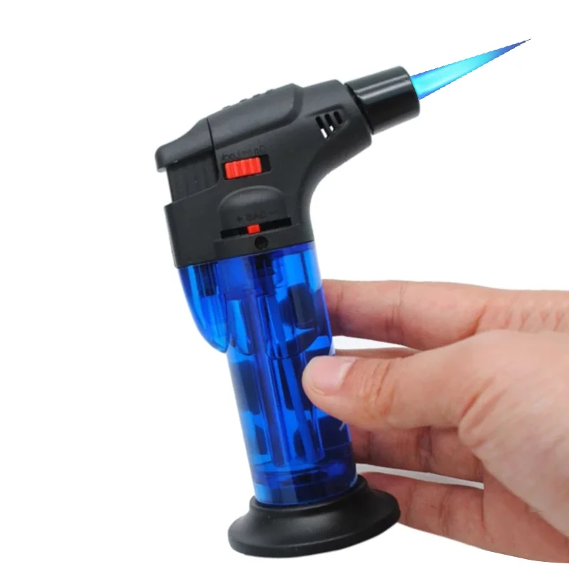 Portable Inflatable Lighter Butane Torch Lighter Transparent Visible Gas Blue Jet Flame Electronic Igniter
