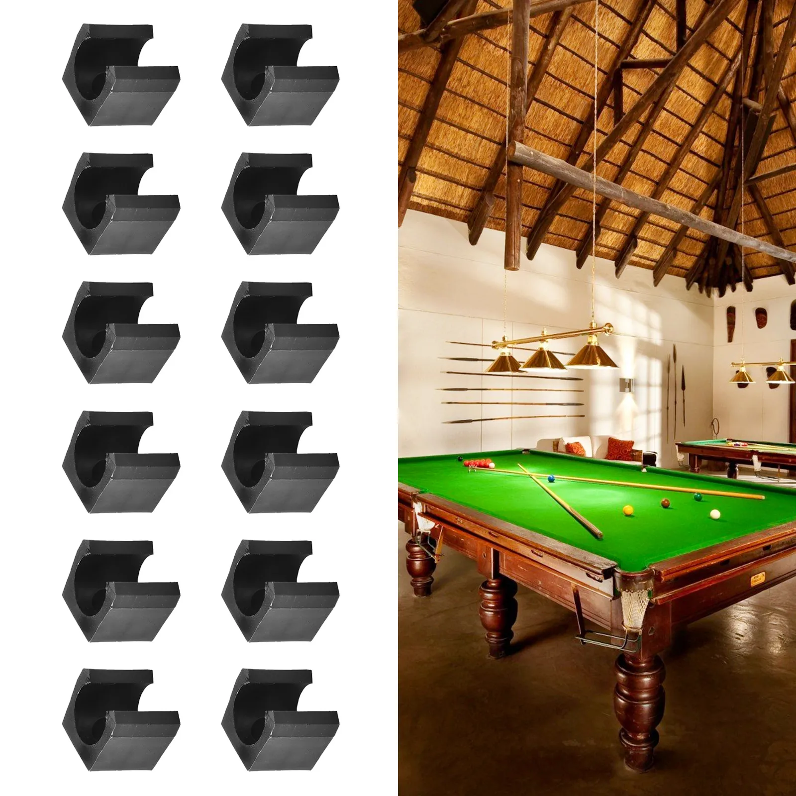 12 X Cue Wall Mounted Rack Plastic Billiard Cue/Fishing Rod Stick Holder Clips Wall Mounted Rack Plastic Billiard Cue