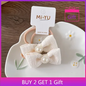 Fermagli per capelli con fiocco in pizzo 2 pezzi Clip a scatto completamente avvolte per ragazze Barrette con frangia fata beige Cravatte per coda di cavallo Accessori per capelli delicati