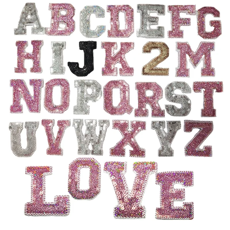 

2 Set/52pcs/Lot 6.5cm Luxury Sequin Embroidery Patch Letter Pink Gold Silver Black Clothing Decoration Accessory Craft Applique