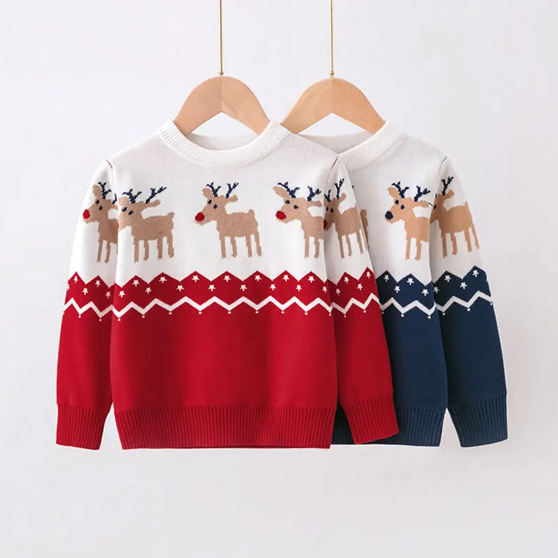 

2023 Christmas Knitwear Kids Fashion Knitted Sweaters Baby Girls Cute New Years Sweater for Boys Warm Skin-Friendly Sweatshirts