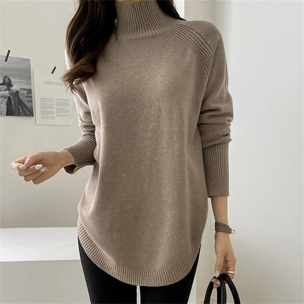 HziriP Warm Mock Neck Split Sweaters Women Hot Irregular Thicken 2022 Spring Loose Knit Outwear Solid Chic Full Sleeves Jumpers cardigan for women Sweaters