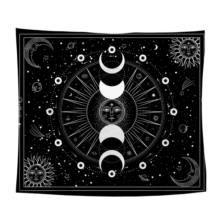 White Black Sun Moon Mandala Phase Wall Hanging Tapestry Moonlight Black Tapestries Boho Room Wall Decor Home Decoration