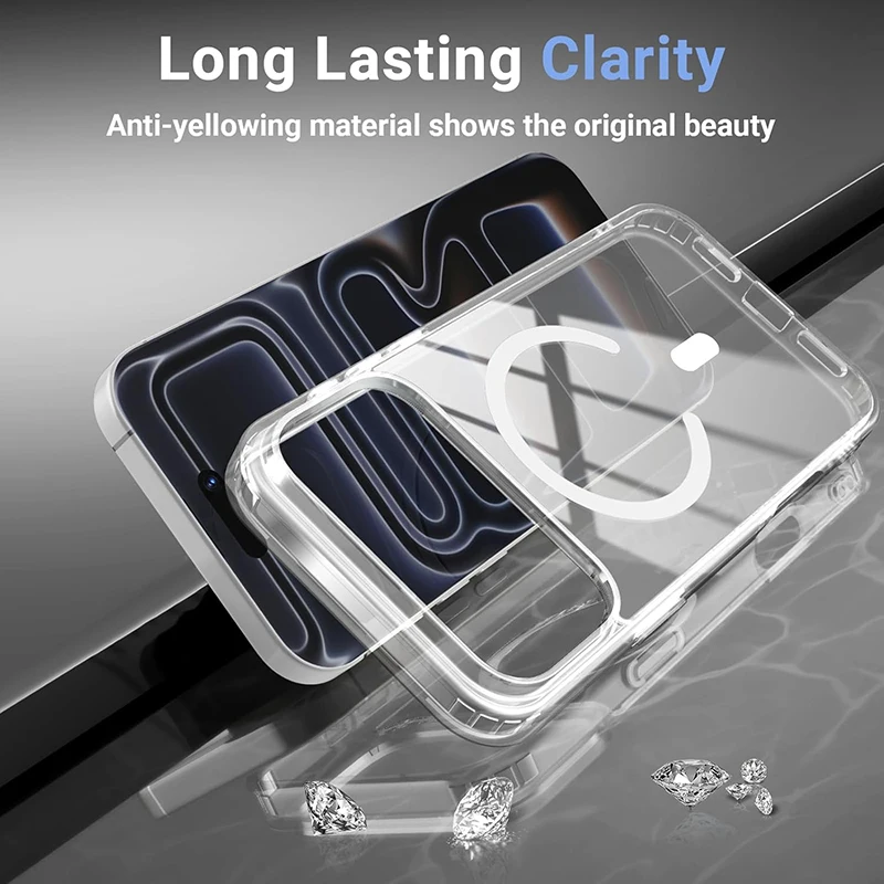 Premium Shockproof Transparent Acrylic Phone Case with MagSafe Compatibility