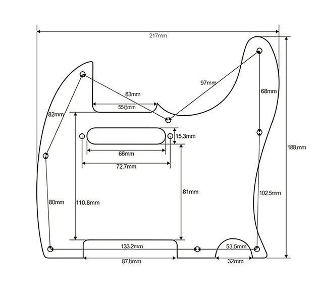 Stratocaster Standard pickguard 1Ply Black,thickness 2.3mm f