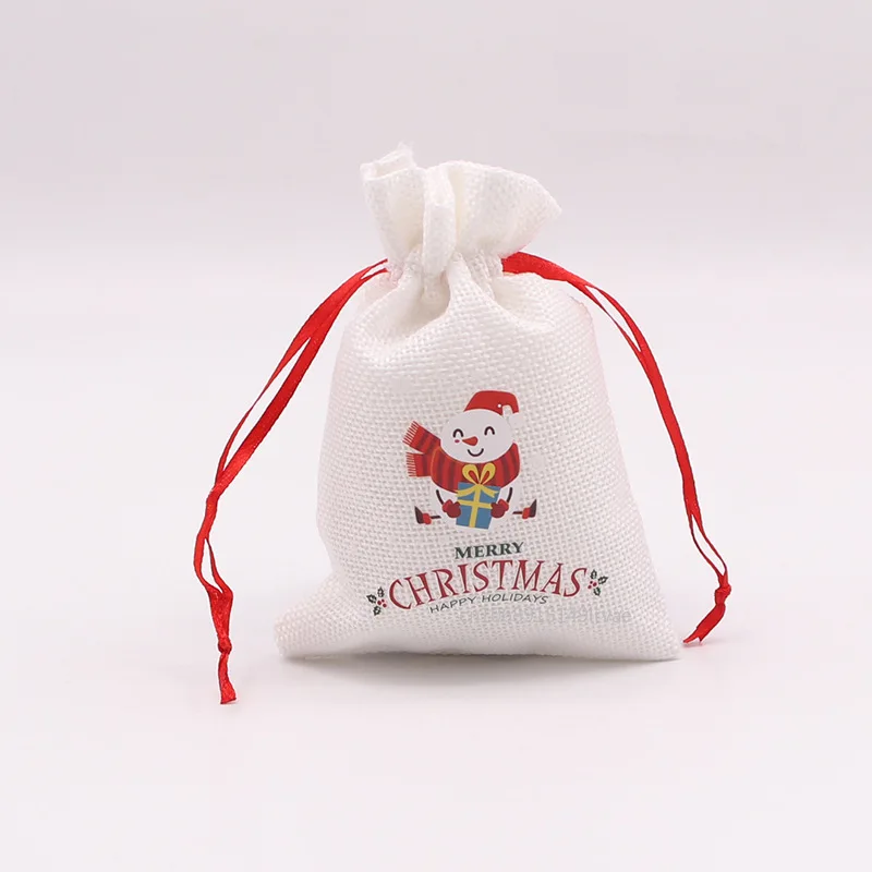 8/5PCS Red Christmas Gift Bags Santa Snowman Candy Drawstring Pouch Wrapping Bag for New Year Party Decoration Storage Bag