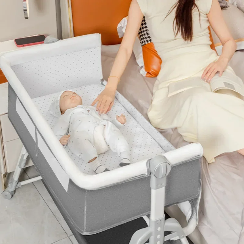 Baby Crib Multi Functional Baby Crib With Foldable Height Adjustment Splicing Portable and Movable Bedside Swing Cradle Sleeping Bed