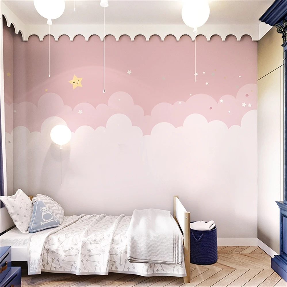 Pintura de Parede Personalizada com Estrelas Rosa Papel de Parede 3d para Quarto de Crianças Menino e Menina para Decoração