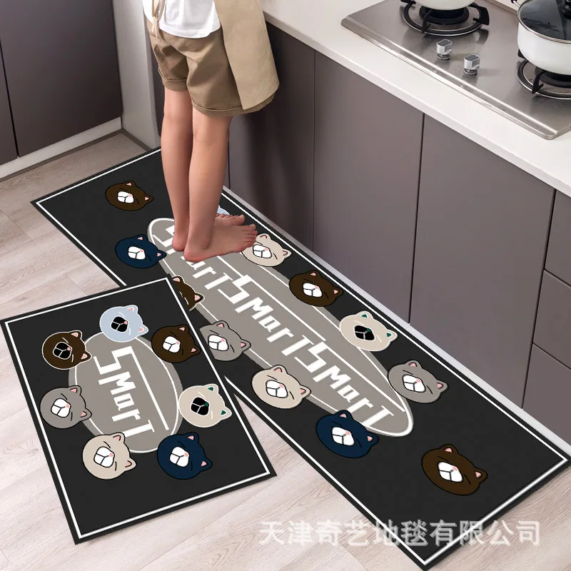 Alfombra de cocina antideslizante moderna para el hogar, alfombra suave de dibujos animados simple a la moda, alfombra de baño de tira larga, felpudo de entrada lavable y duradero