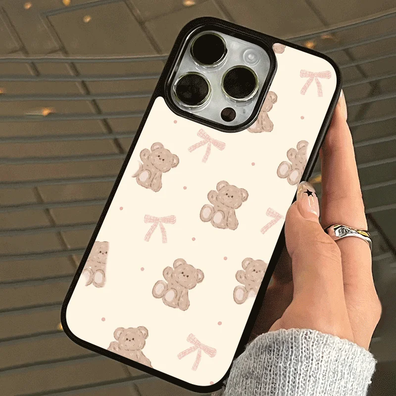Pink Butterfly Bear Black Soft Kawaii Vintage Phone Case