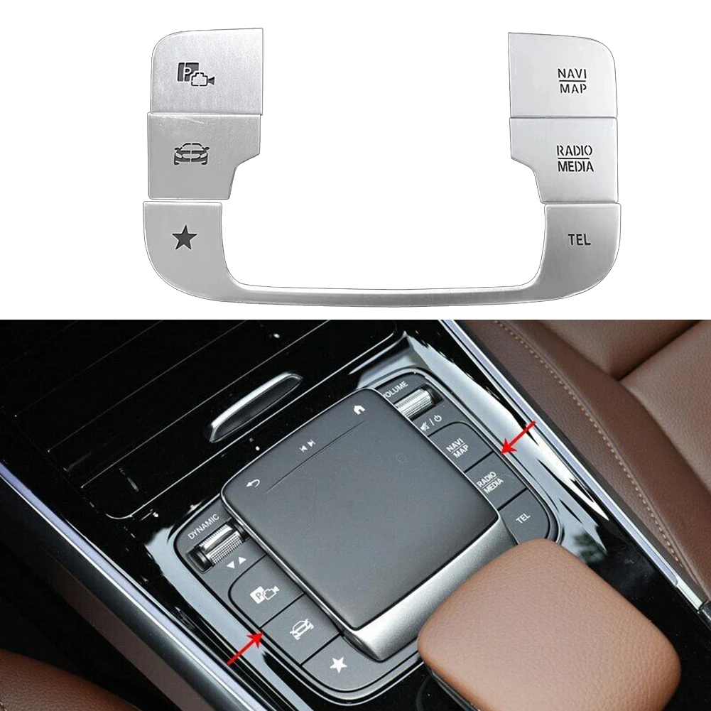 

5pcs/set Car Multimedia Mouse Button Sequins Silver Cover Trim For Mercedes A Class W177 2019-2021 (only For LHD) Aluminum Alloy