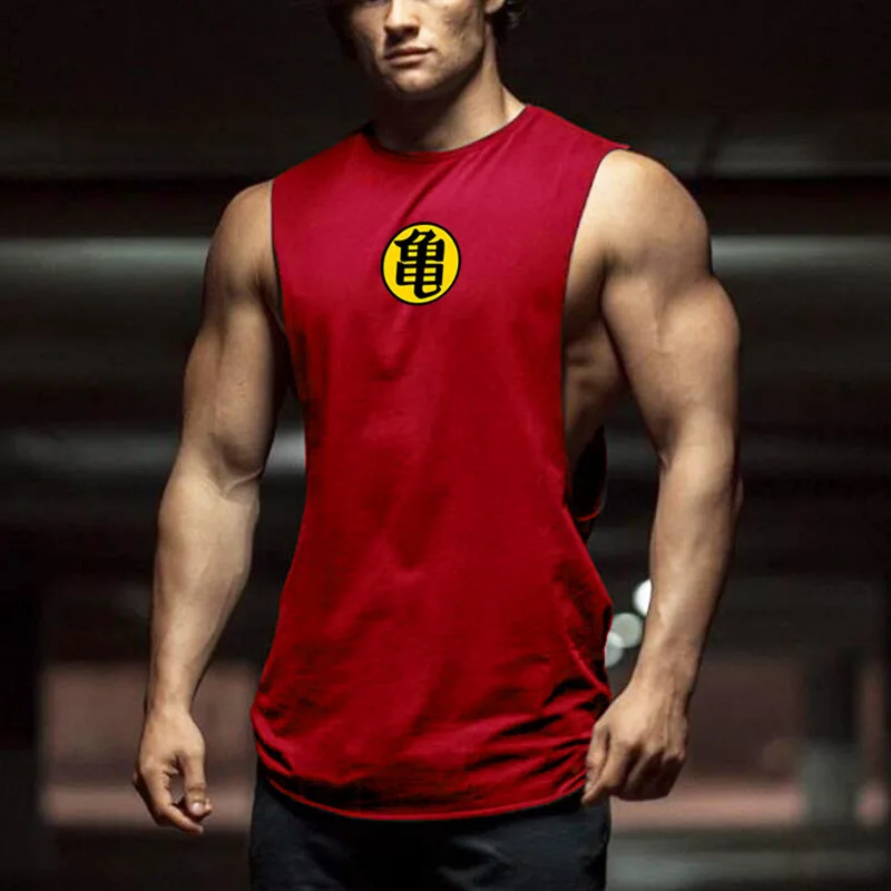Dragon Ball T-shirt for Fitness Men with Large Slits, Sleeveless