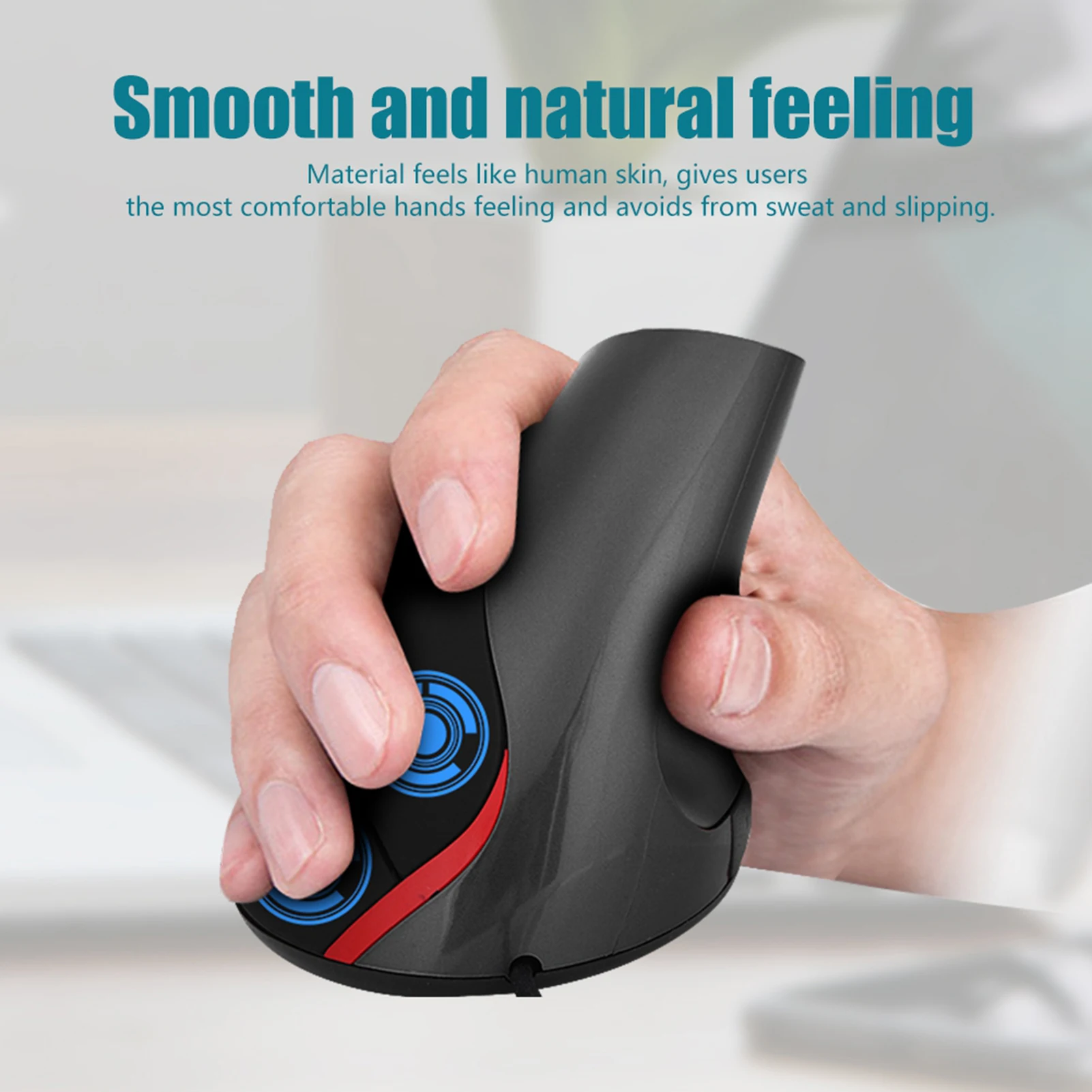 USB Vertical Wired Mouse 1600DPI Ergonomic Design Wrist Rest Gaming For PC Laptop