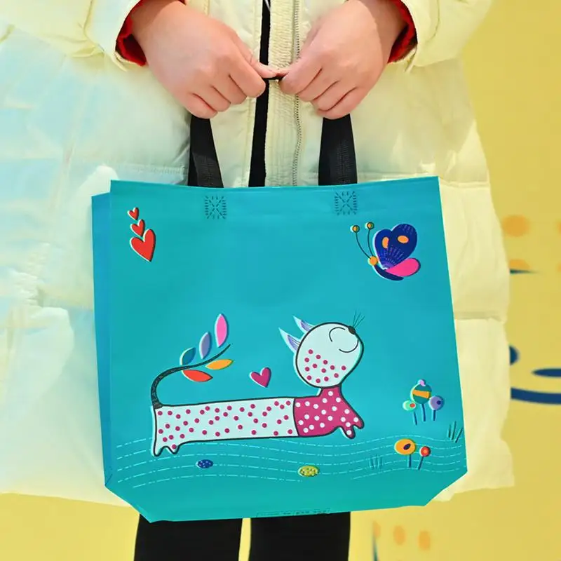 Non-woven Fabric Shopping Bag For Women Printed Folding Eco Bag Travel Grocery Reusable Film Coated Storage Bags Shopping Pouch 5