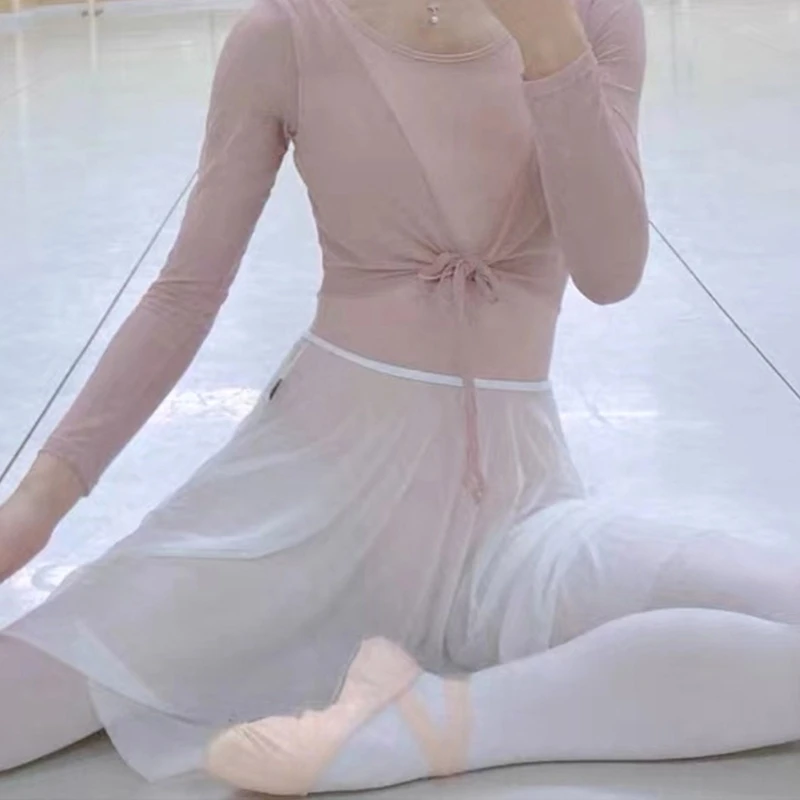 Women Pull on Elastic Waist Ballet Wrap Skirt Swing Asymmetrical Sheer Dance Skirts High Low Tulle Irregular Dancewear Women
