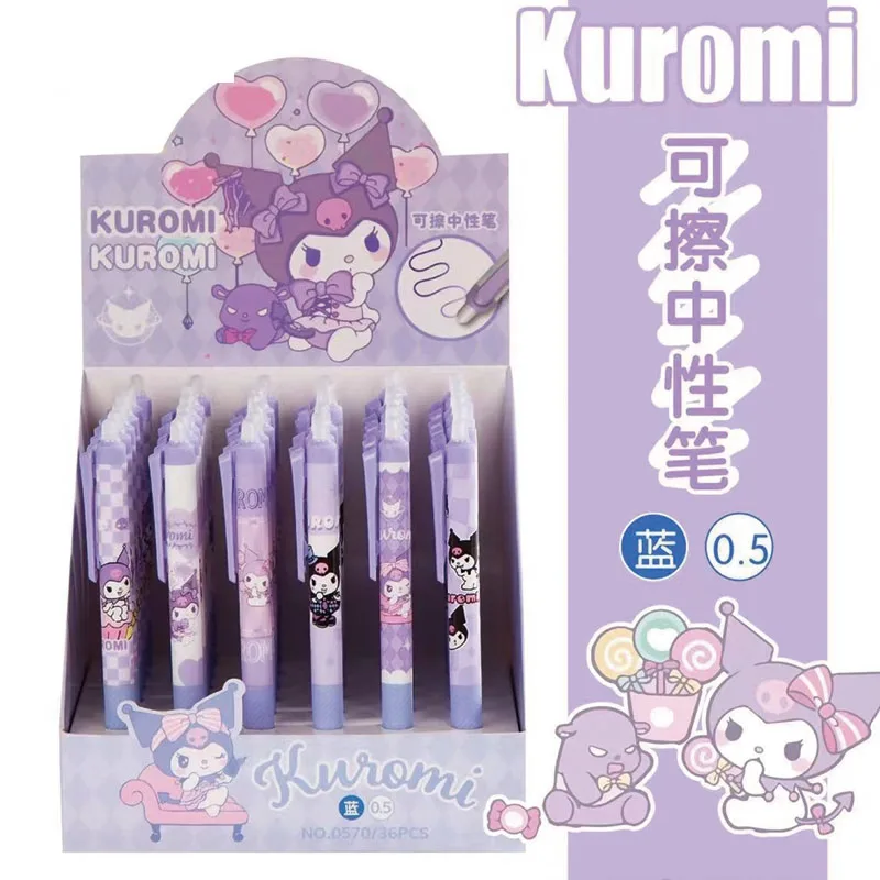 

36 pcs/lot Sanrio Kawaii Kuromi Press Erasable Press Gel Pen Cute 0.5mm Blue Ink Neutral Pens Promotional Gift School Supplies