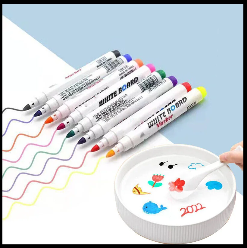 8/12colors Magical Water Painting Pen Set Water Floating Pens Kids Doodle Drawing Art Education Pens Whiteboard Markers Supplies