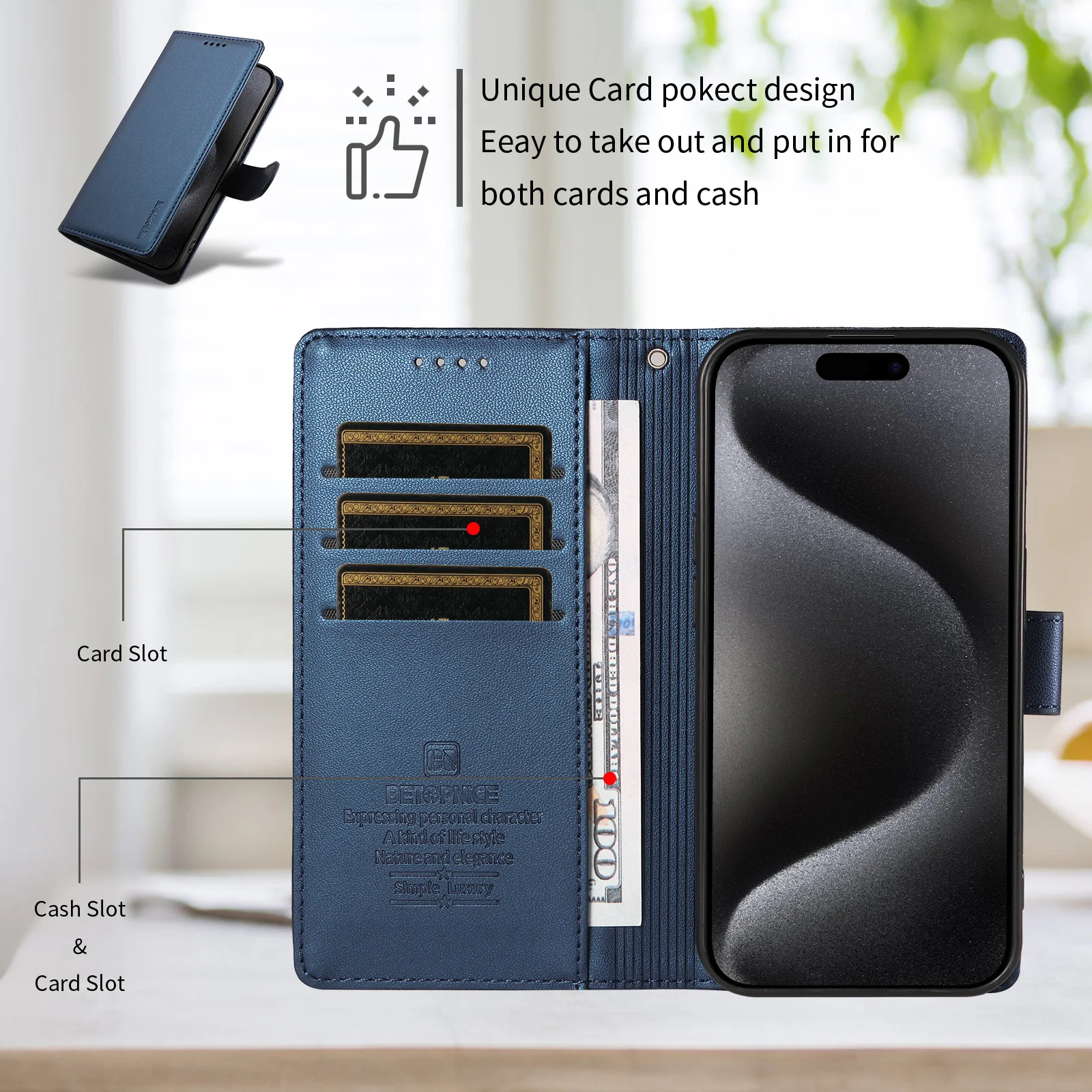Elegant Business Leather Flip Wallet Phone Cover with Card Holder