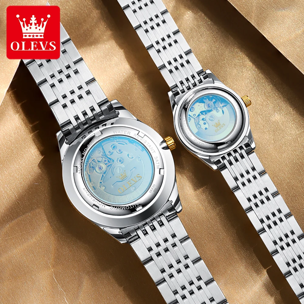 OLEVS New Fashion Couple Watches Luxury Stainless Steel Waterproof Luminous Automatic Mechanical Wristwatches relogio masculino
