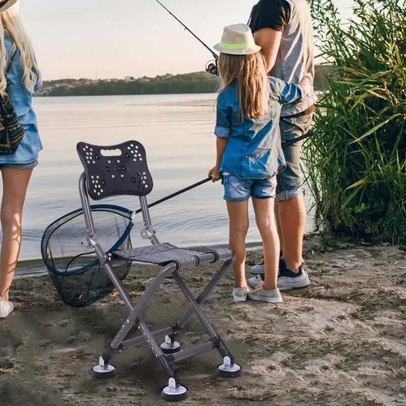 Folding Chair Retractable Stool Breathable Chair Fishing Accessory Camping Chair Foot Pads Adjustable Portable Lightweight Outdoor Camping Chair High Back Seat Folding Fish Chair Seat Stool Lightweight Backrest