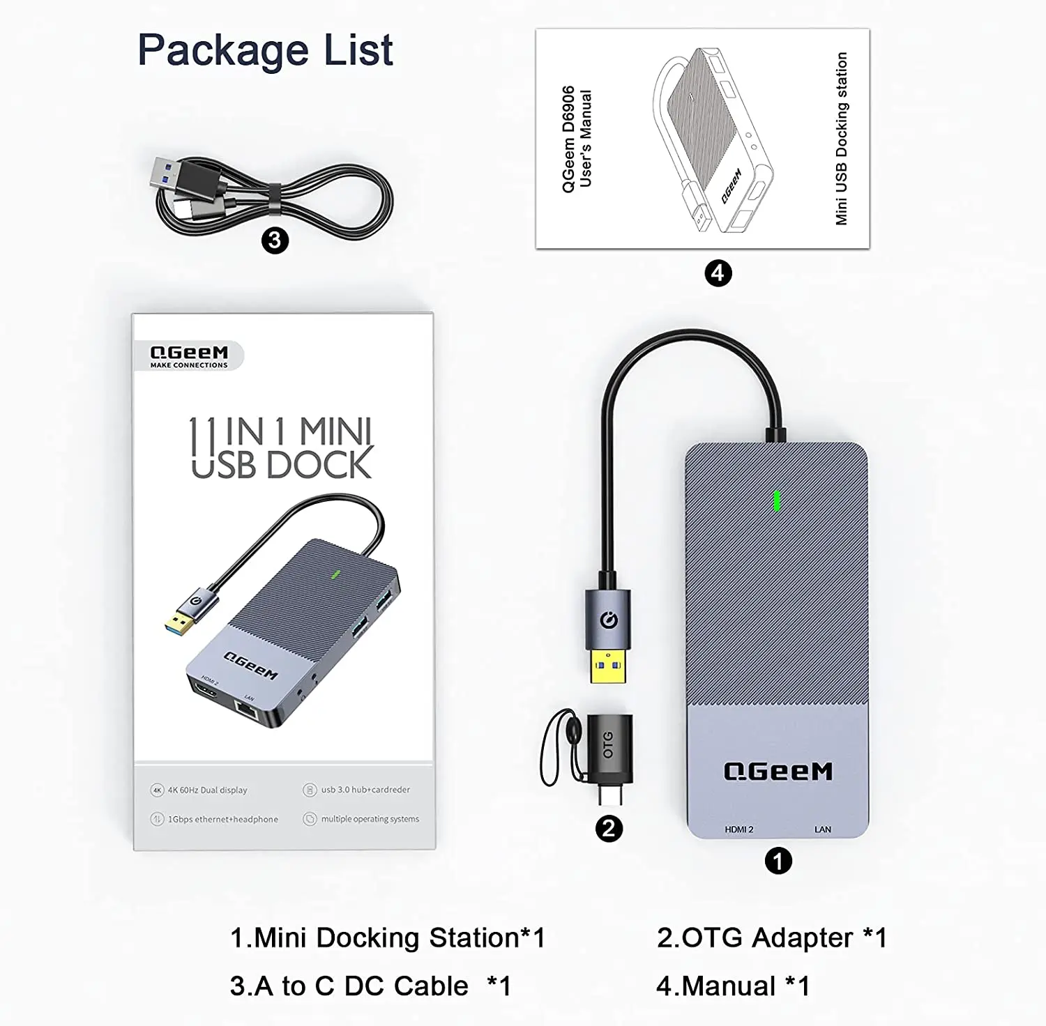 Docking Station QGeeM 11 in 1 Universal USB C Hub  3.0 to Dual HDMI VGA Minidock Adapter DisplayLink   Laptop images - 6