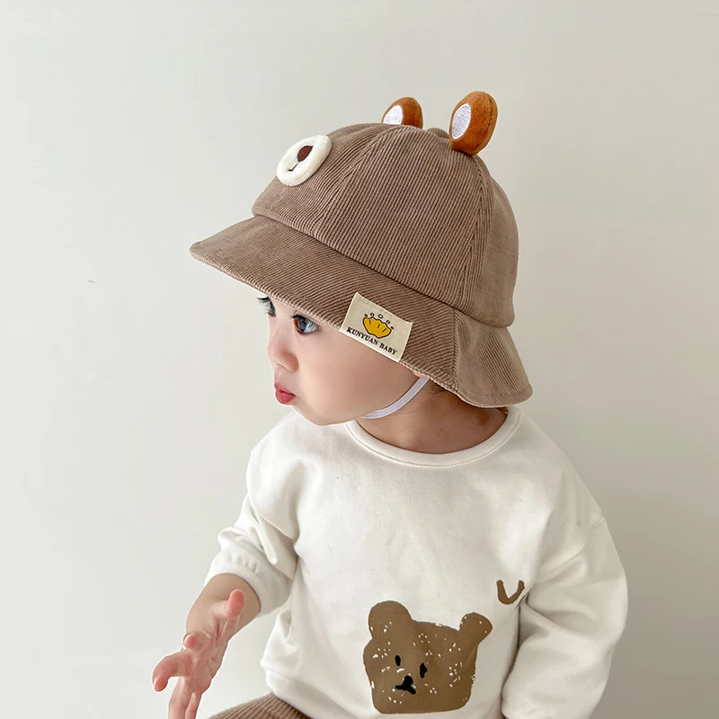 Baby Hat Kids Caps Baby Bucket Hat for Boy 1-4Y Cute Bear Baby Fisherman Cap With Ears Solid Cotton Casual Sun Hat Outdoor Summer Child Panama Cap